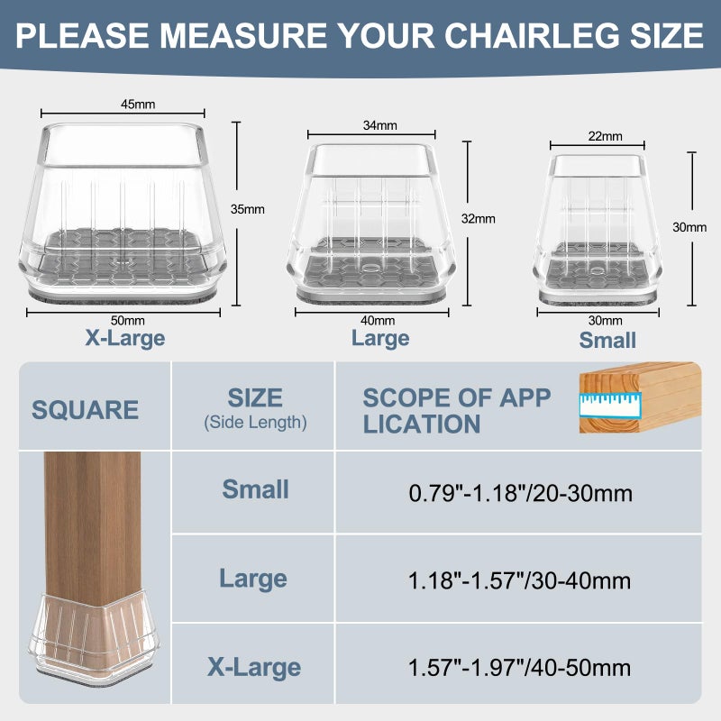 Violibar 24PCS Square Chair Leg Floor Protectors for Hardwood Floors, Thicken Rubber Chair Leg Cap Covers, Non Slip Furniture Leg Pads to Protect Wood Tile Floors from Scratches and Reduce Noise - Image 3